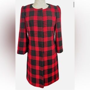 NWT Loft Grunge Style Plaid Coat Checkered Red Black - Size 12